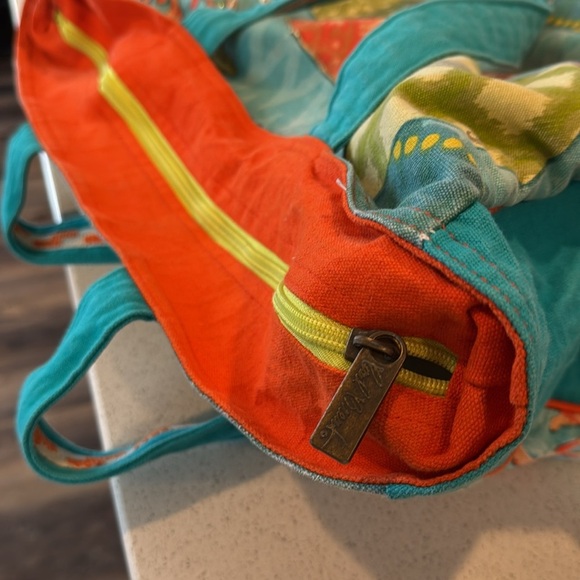 Paul Brant Coral and fish Large Tote Bag orange and green blue beach bag - Picture 7 of 10